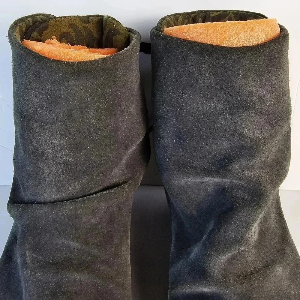 Fly London Women 39 US 8 Yama Wedge Platform Bootie Grey Suede Lace Up Boot